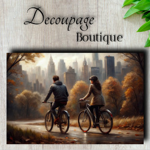Papel De Seda Pareja en bicicleta Escena de ciudad de otoño Deco