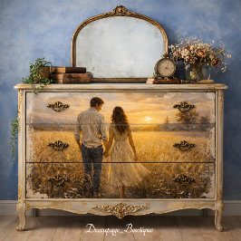 Papel De Seda Pareja Romántica Campo de Trigo Atardecer Escena D