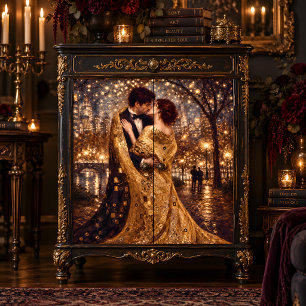 Papel De Seda Pareja Romántica Luces de la Ciudad Doradas Decoup