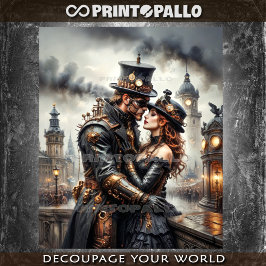 Papel De Seda Pareja steampunk besándose en Londres victoriano
