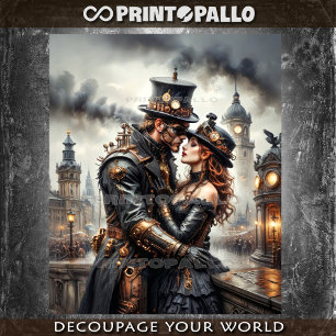 Papel De Seda Pareja steampunk besándose en Londres victoriano