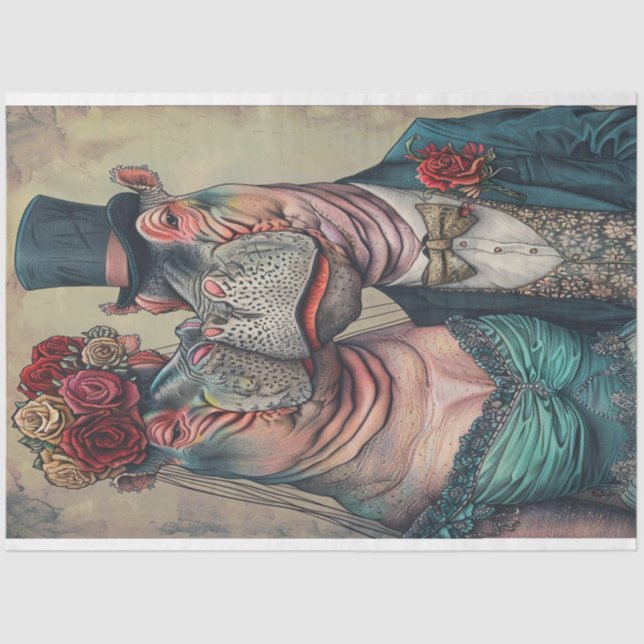 Papel De Seda Pareja victoriana de Hippo desfigurada vestimenta  (Anverso)