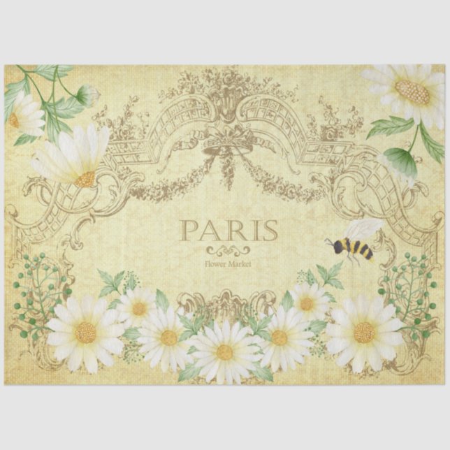 Papel De Seda Paris Daisies Bee Yellow Decoupage Crafting (Anverso)
