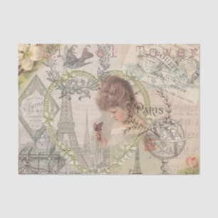 Papel De Seda París Francia Bonito Chica Eiffel