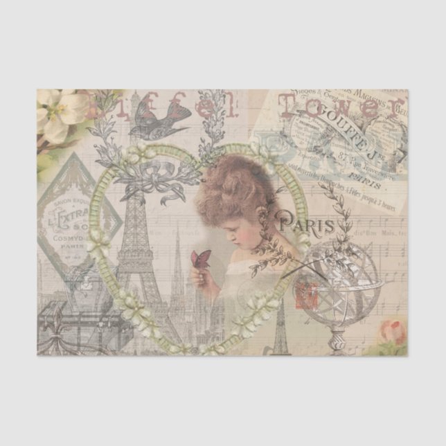 Papel De Seda París Francia Bonito Chica Eiffel (Anverso)