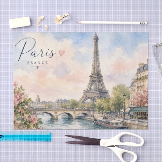 Papel De Seda París Francia Torre Eiffel río Sena  (Artesanía)