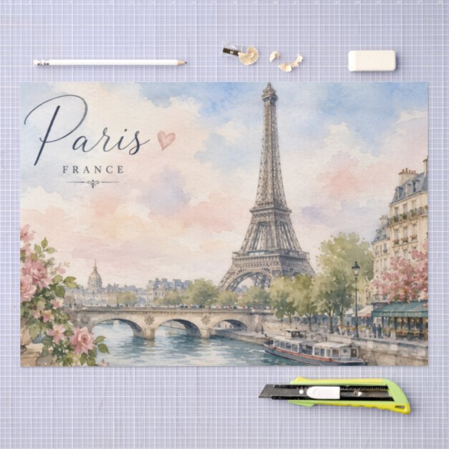 Papel De Seda París Francia Torre Eiffel río Sena  (Artesanía)