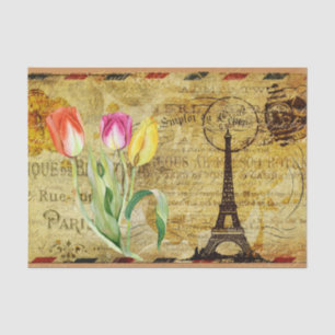 Papel De Seda París Francia  Tulipán Decoupage Ephemera Vintage