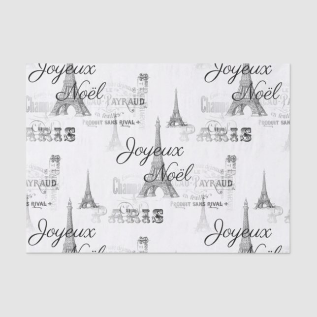 Papel De Seda Paris Joyeux Noel Navidades B&W Tissue Paper (Anverso)
