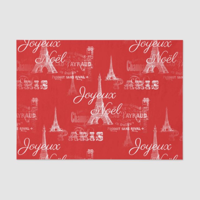 Papel De Seda Paris Joyeux Noel Navidades Red Tissue Paper (Anverso)