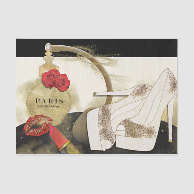 Papel de seda París perfume perfume rosas tacones  (Anverso)