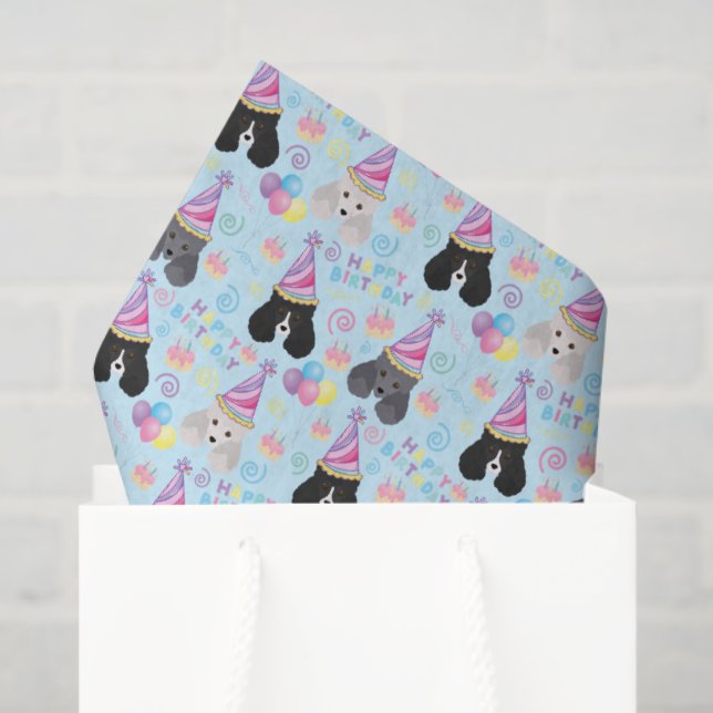 Papel De Seda Parti Poodle Birthday Tissue Paper in Blue (Bolsa de regalo)