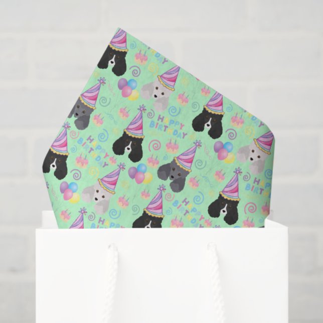 Papel De Seda Parti Poodle Birthday Tissue Paper in Green (Bolsa de regalo)