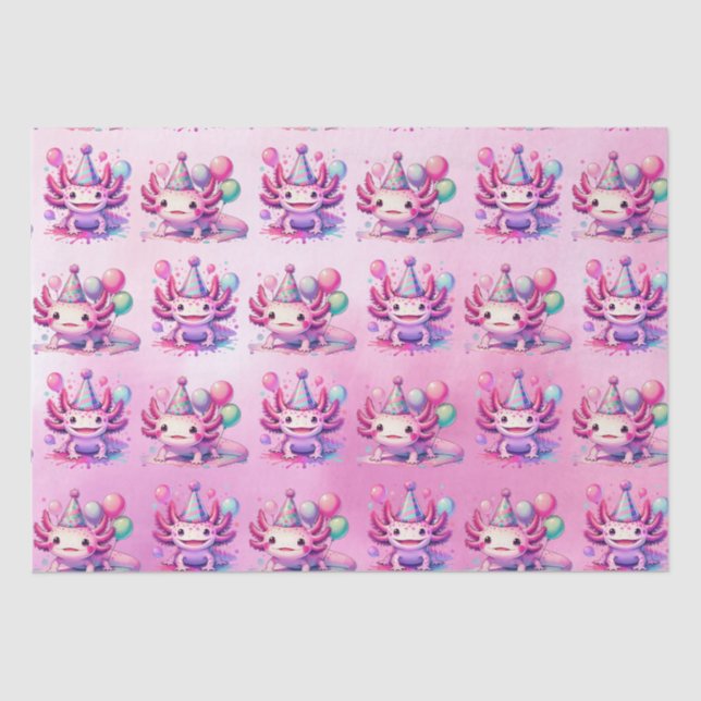 Papel De Seda Partido de Cumpleaños del Chica Axolotl Rosa y Mor (Anverso)