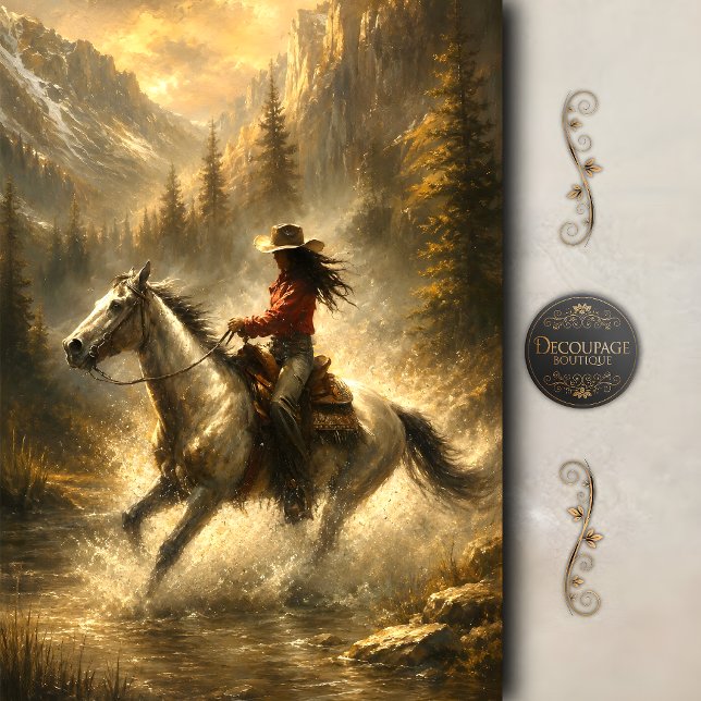 Papel De Seda Paseo de caballo occidental de decoupage de montañ (Western Horse Mountain Ride Decoupage Tissue Paper)