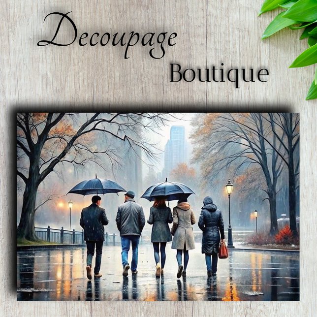 Papel De Seda Paseo de la Ciudad Lluviosa Decoupage (Rainy City Stroll Decoupage Tissue Paper)