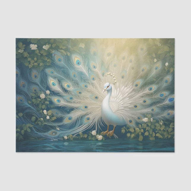 Papel De Seda Paseo de Peacock Feathery, Peacock Blanco Elegante (Anverso)