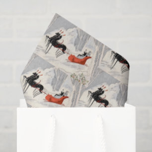 Papel De Seda Paseo en trineo de Navidad Art Déco vintage