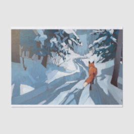 Papel De Seda Paseo Invernal a Casa, Zorro Solitario Nevado