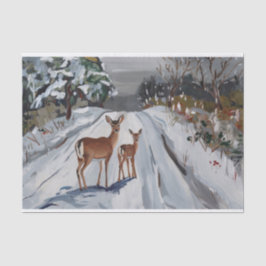 Papel De Seda Paseo Invernal Nevado, Cierva y Cervatillo