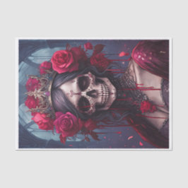 Papel De Seda Pasión y dolor, Reina oscura. Cráneo gótico y rosa