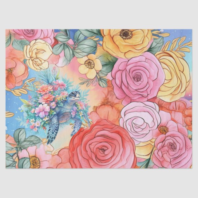Papel De Seda Pastel Arcoiris Floral (Anverso)