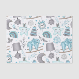 PAPEL DE SEDA PASTEL BABY AZUL & GRIS ELEMENTOS JUGUETES