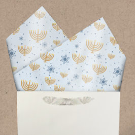Papel De Seda Pastel Blue Hanukkah Menorah Star of David Pattern