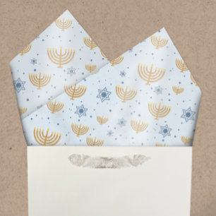 Papel De Seda Pastel Blue Hanukkah Menorah Star of David Pattern