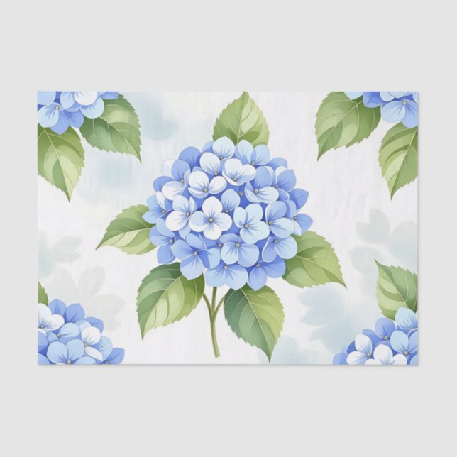 Papel De Seda Pastel Blue Hydrangea Bouquet Pattern (Anverso)