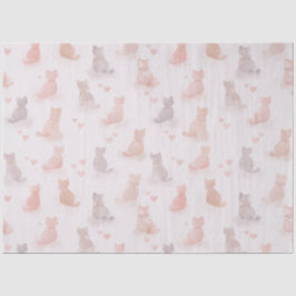 Papel De Seda Pastel Cats and Hearts Tissue Paper