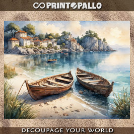 Papel De Seda Pastel de 2 lanchas en la orilla con vista costera