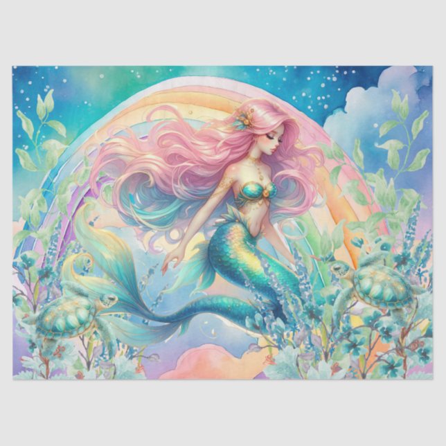 Papel De Seda Pastel de arcoiris y decoración de sirenas (Anverso)