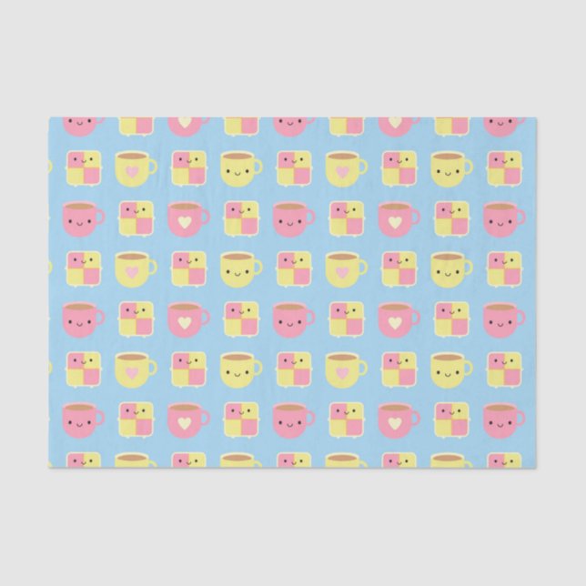 Papel De Seda Pastel de Kawaii Battenberg y Copa de Té (Anverso)