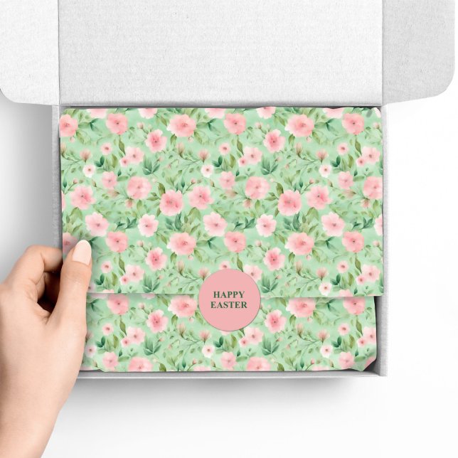 Papel De Seda Pastel de Pascua Rosa y Florales Verdes (Subido por el creador)