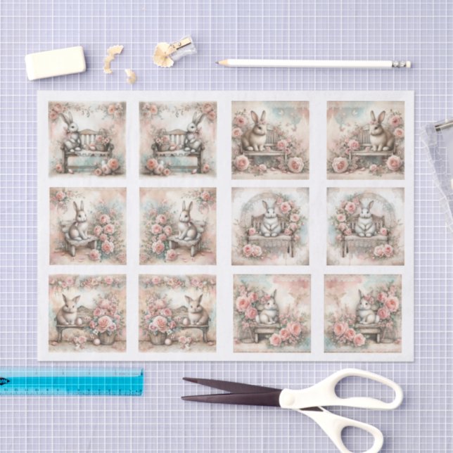 Papel De Seda Pastel Easter Bunnies for Shells  Decoupage (Artesanía)