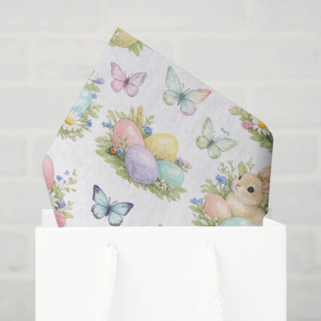 Papel De Seda Pastel Easter Eggs & Bunnies Flowers & Butterflies (Bolsa de regalo)