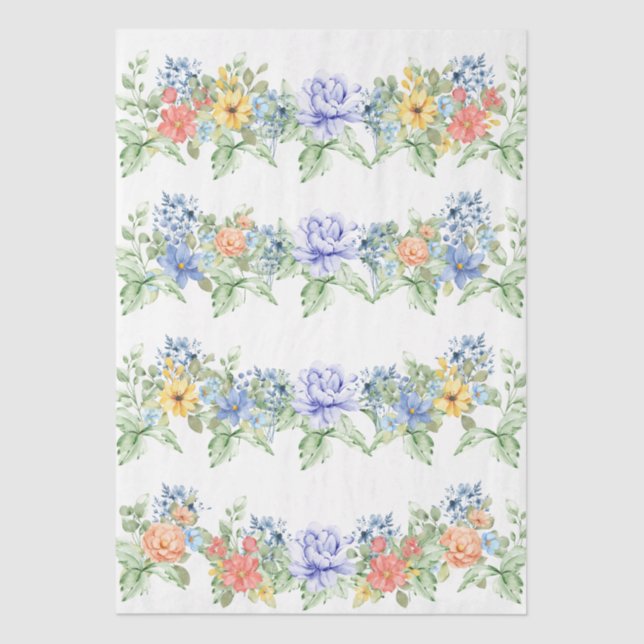 Papel De Seda Pastel Floral Borders Decoupage Paper (Anverso)