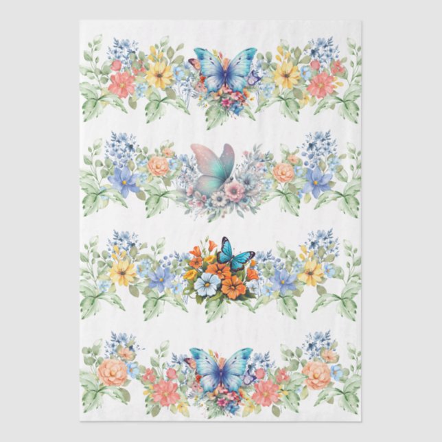 Papel De Seda Pastel Florals & Butterflies Decoupage Paper (Anverso)