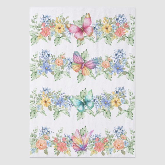 Papel De Seda Pastel Florals & Butterflies Decoupage Paper (Anverso)
