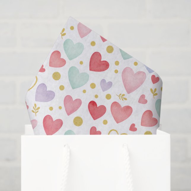 Papel De Seda Pastel Garden Hearts & Gold Botanical Sparkle (Bolsa de regalo)