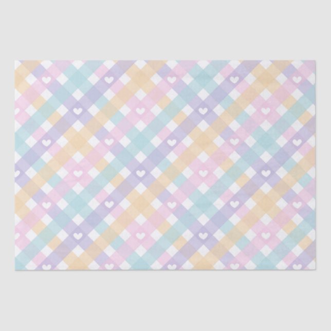 Papel De Seda Pastel Gingham Hearts (Anverso)