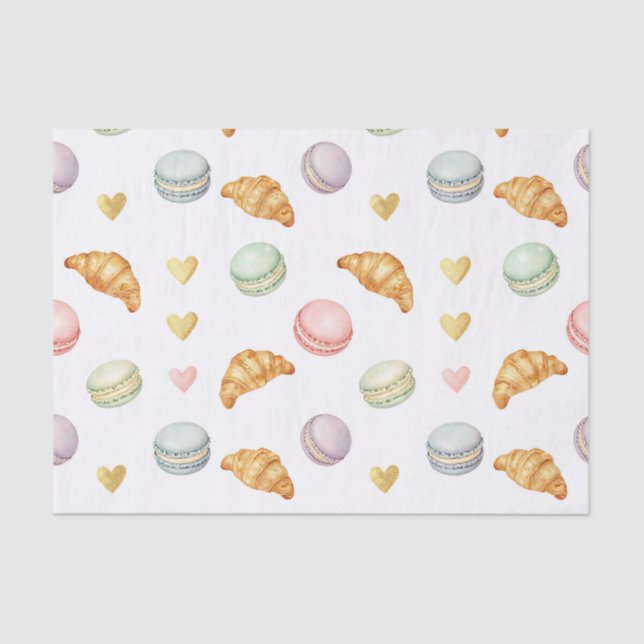 Papel De Seda Pastel Macarons and Croissants Seamless Pattern (Anverso)