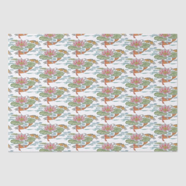 Papel De Seda Pastel Naranja Koi Fish Pink Flower Spring Garden  (Anverso)