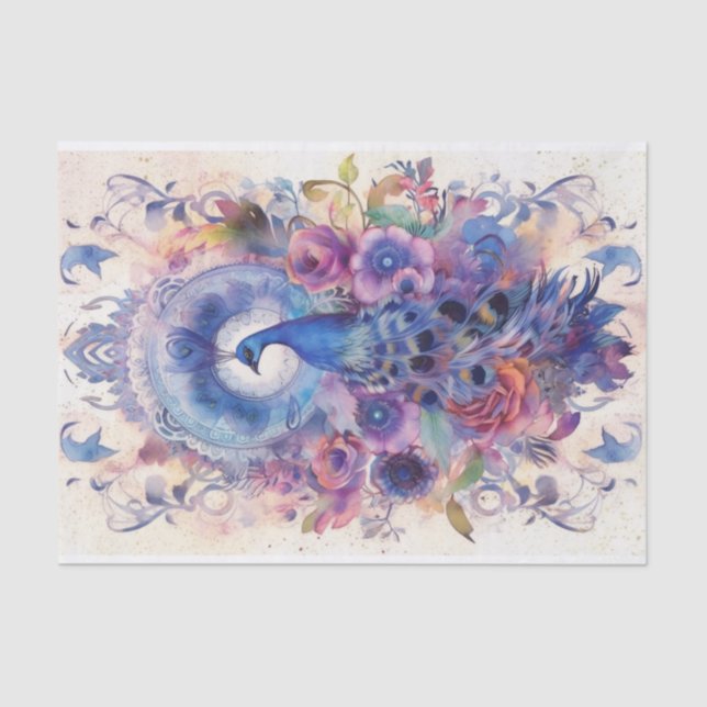 Papel De Seda Pastel Peacock y Florals (Anverso)