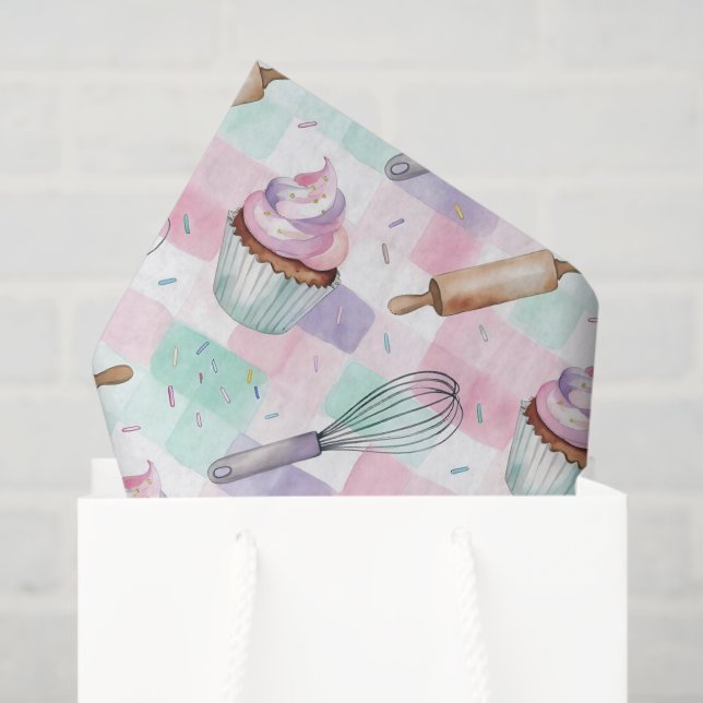 Papel De Seda Pastel Pink & Mint Cupcake Baking Pattern (Bolsa de regalo)
