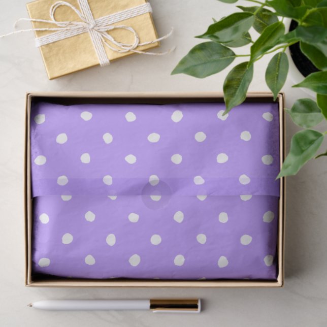 Papel De Seda Pastel Purple With Irregular White Polka Dots (Regalo )