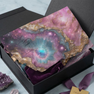 Papel De Seda Pastel Rosa Púrpura Turquesa Dorado Geoda Galaxia 