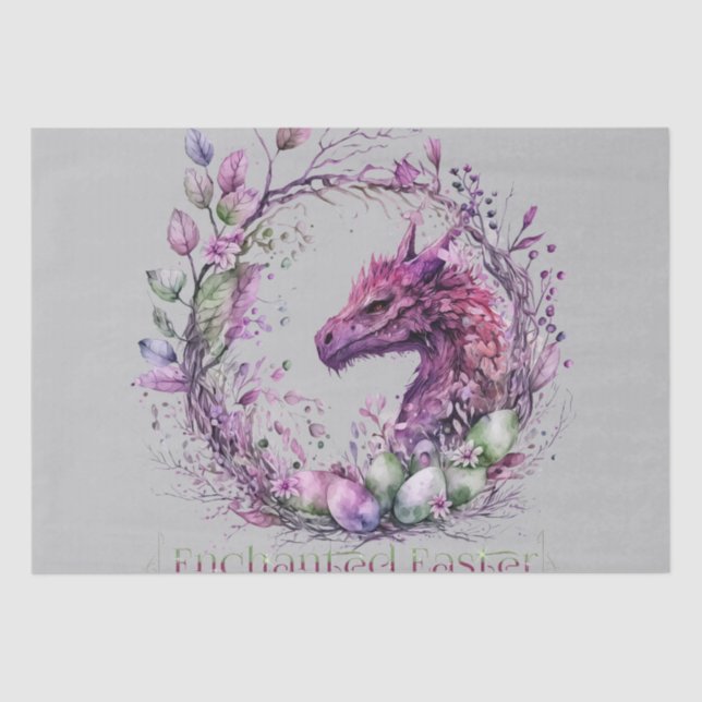 Papel De Seda Pastel verde rosa encantado dragón de Pascua (Anverso)