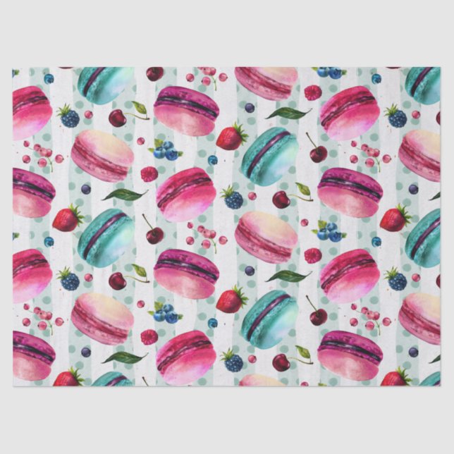 Papel De Seda Pastelería Francesa Macarons Con Berries Y Puntos  (Anverso)